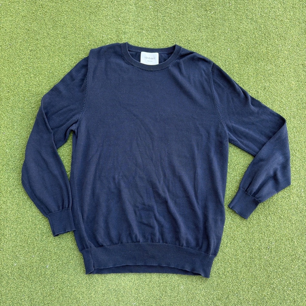 Håndværk Varsity Sweatshirt Navy Melange Peruvian Pima Cotton Men's Med Knit